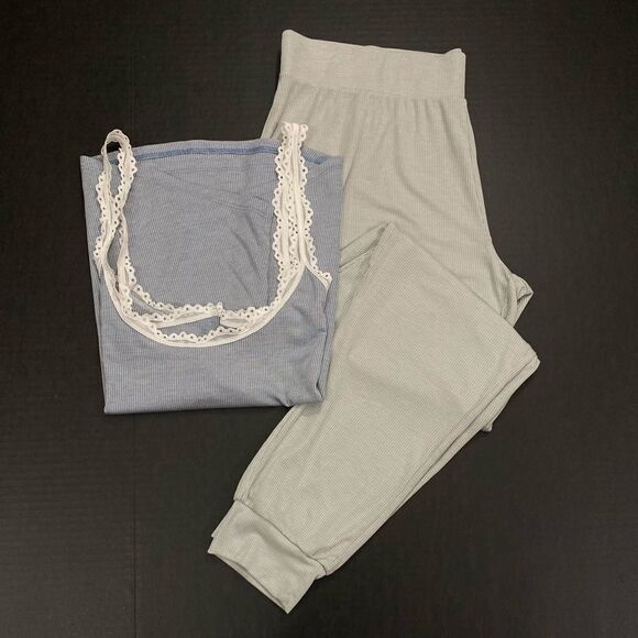 Victoria’s Secret Ribbed cami tank & pants pajama set Champagne Large - Picture 4 of 8